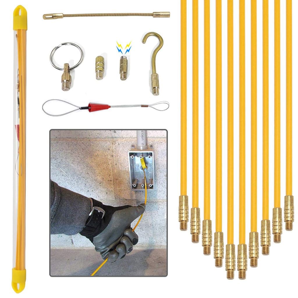 Serplex 22.8'' Fiberglass Fish Tape Kit 10Pcs Connectable Fiberglass Fish Tapes Fiber Optic Fish Tape Non-conductive Fiberglass Fish Tape Kit Installation Accessories Serplex 22.8'' Fiberglass Fish Tape Kit 10Pcs Connectable Fiberglass Fish Tapes Fiber Optic Fish Tape Non-conductive Fiberglass Fish Tape Kit Installation Accessories